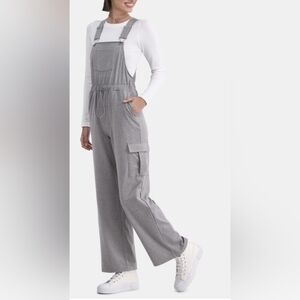 3X • No Boundaries • Soft Grey Bungee Waist Wide Leg Overalls W/ Cargo Pockets